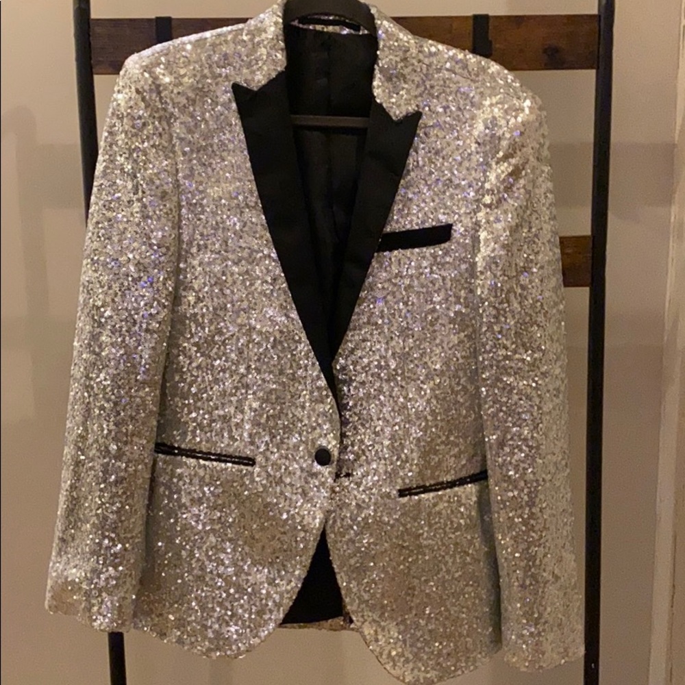 ASOS SILVER SEQUINED TUXEDO JACKET